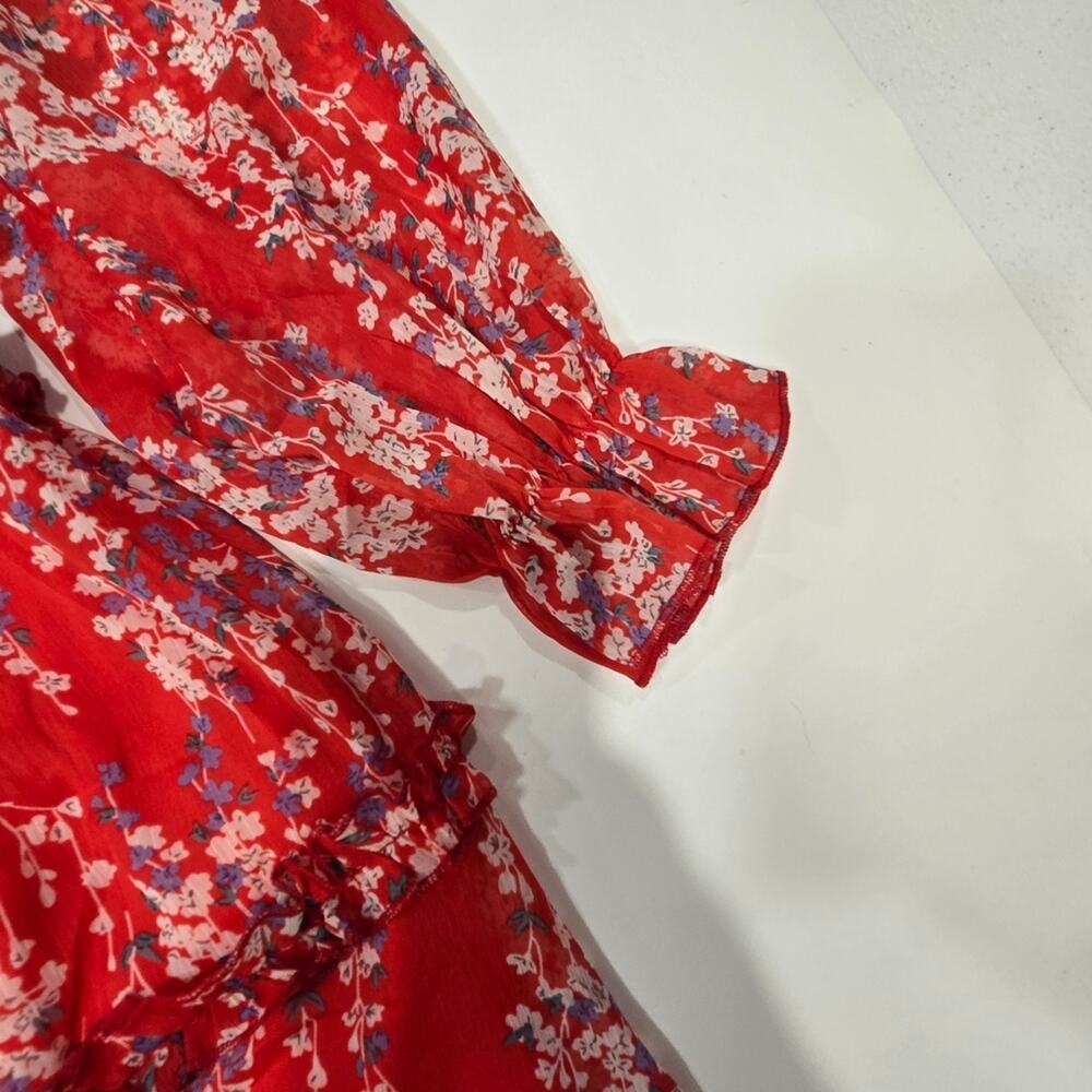 R.Vivimos Long Sleeve Floral Boho Mini Dress in Red Floral - Picture 4 of 13